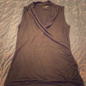 Black knit faux-wrap sleeveless top